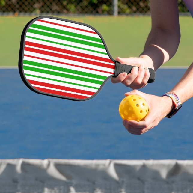 White Red Green Stripes Pattern   Pickleball Paddle (Insitu)