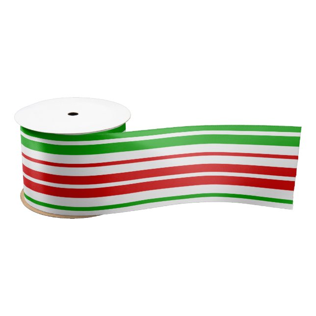 White Red Green Stripes Pattern   Satin Ribbon (Spool)