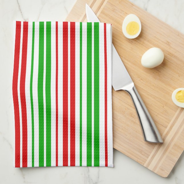 White Red Green Stripes Pattern   Tea Towel (Quarter Fold)
