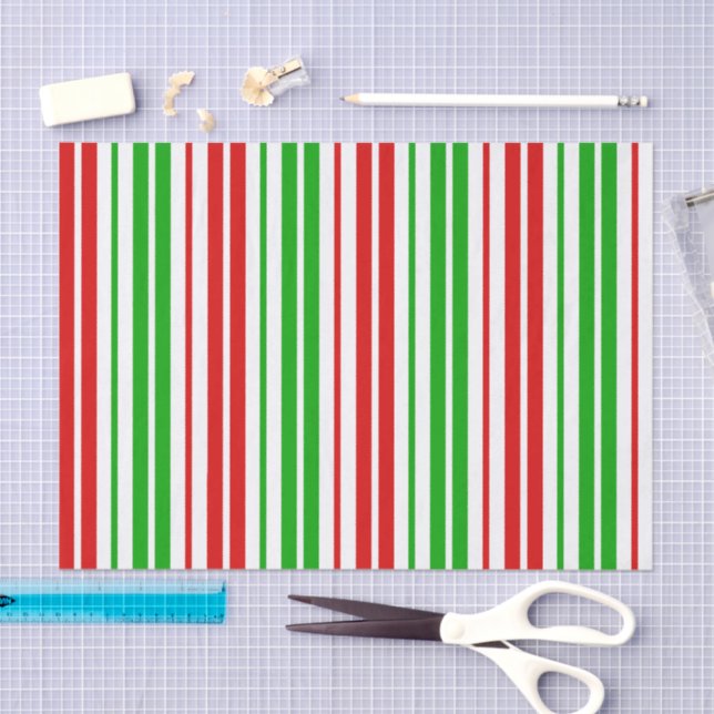 White Red Green Stripes Pattern   Tissue Paper (Craft)