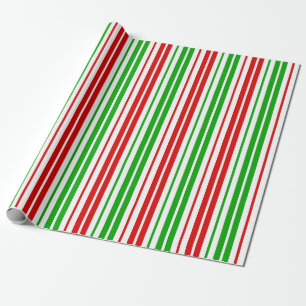 White Red Green Stripes Pattern   Wrapping Paper