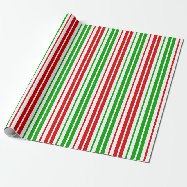 White Red Green Stripes Pattern   Wrapping Paper (Unrolled)