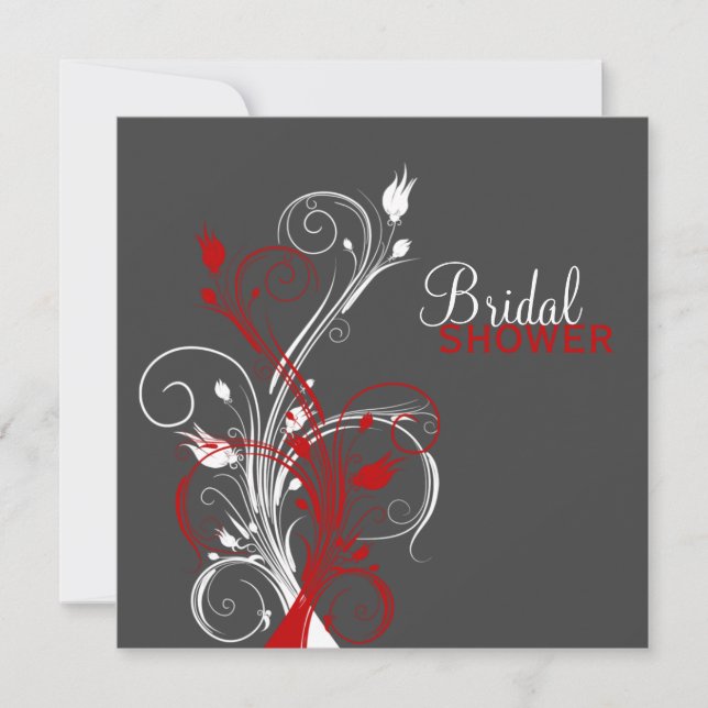 White, Red, Grey Floral Bridal Shower Invitation (Front)