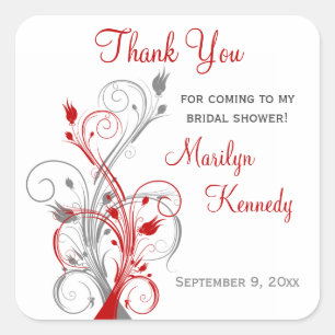 White, Red, Grey Floral Bridal Shower Sticker