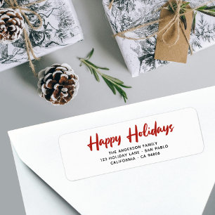 White Red Happy Holidays Brush Return Address 