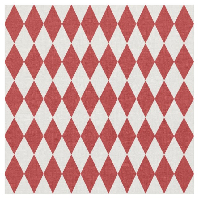 White & Red Harlequin Diamonds Fabric (Close Up)