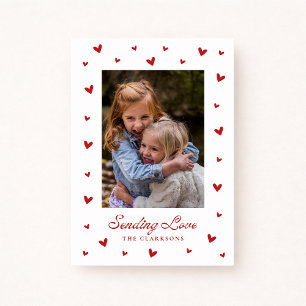 White Red Hearts One Photo Valentines Day Card