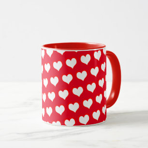 White Red Hearts Simple Mug