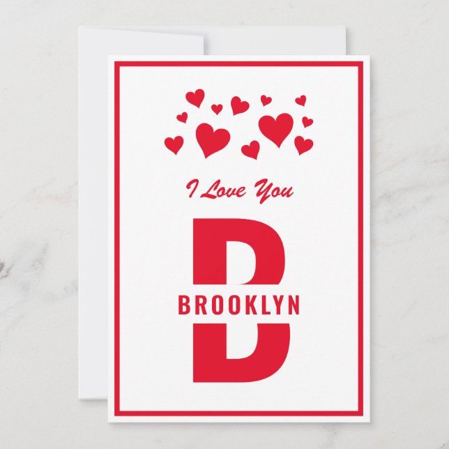White Red Hipster Monogram Happy Valentine's Day Card (Front)