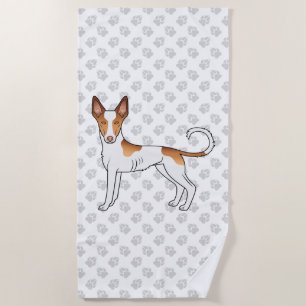 White & Red Ibizan Hound Smooth Coat Dog And Paws Beach Towel
