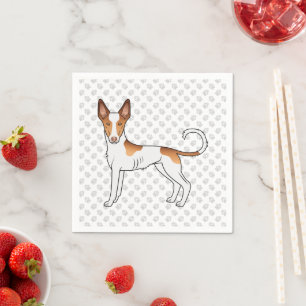 White & Red Ibizan Hound Smooth Coat Dog And Paws Napkin