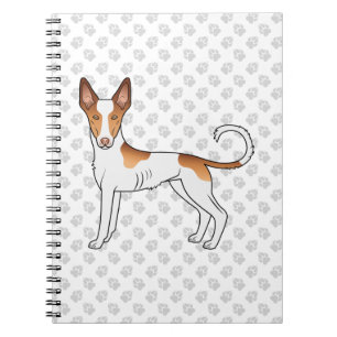 White & Red Ibizan Hound Smooth Coat Dog And Paws Notebook