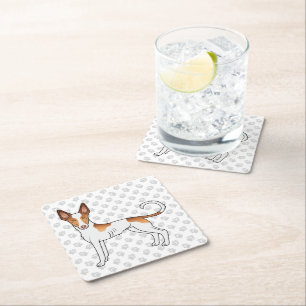 White & Red Ibizan Hound Smooth Coat Dog And Paws Square Paper Coaster