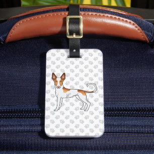 White & Red Ibizan Hound Smooth Coat Dog With Text Luggage Tag