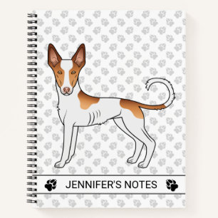 White & Red Ibizan Hound Smooth Coat Dog With Text Notebook