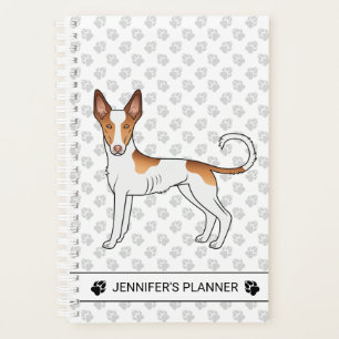 White & Red Ibizan Hound Smooth Coat Dog With Text Planner