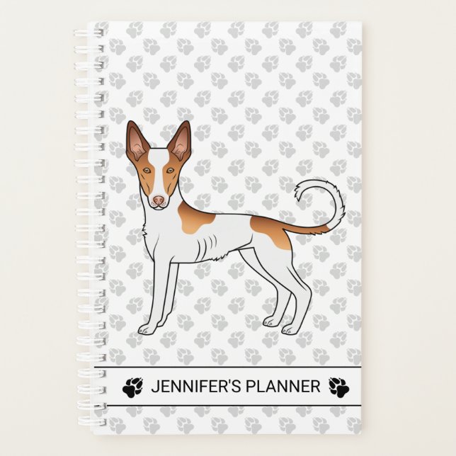 White & Red Ibizan Hound Smooth Coat Dog With Text Planner (Front)
