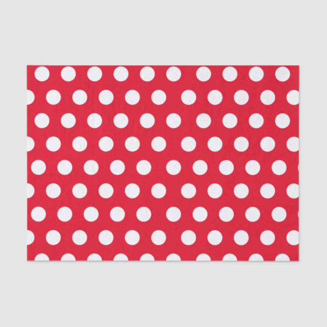 White & Red Medium Polka Dot Christmas Tissue Paper (Front)