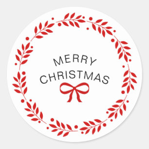 White & Red Modern Merry Christmas Classic Round Sticker
