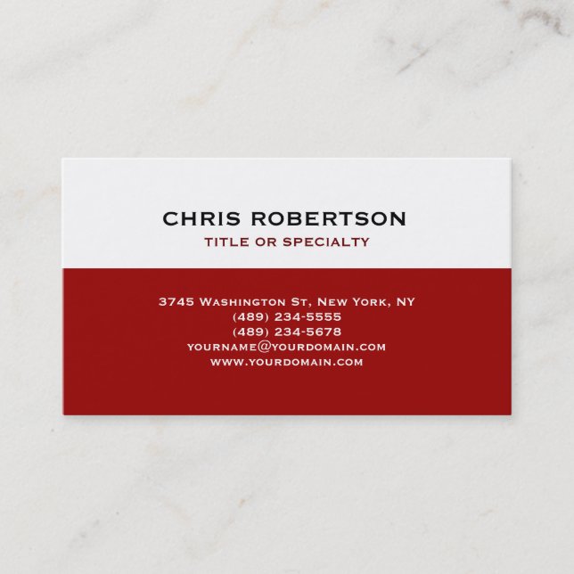 White Red Modern Simple Plain Business Card (Front)