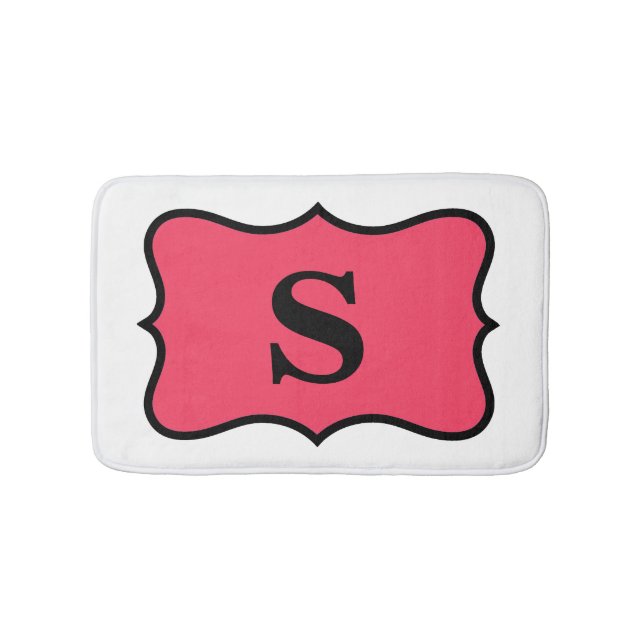 White Red Monogram Initial Home Decorative Bath Mat (Front)