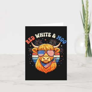 White Red Moo 4th Of July Patriotic Highland Cow Card