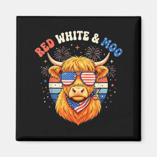 White Red Moo 4th Of July Patriotic Highland Cow Magnet