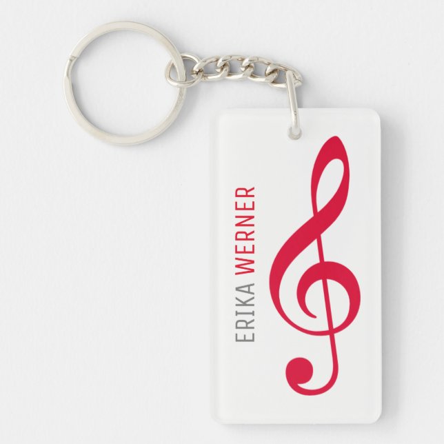 white red musical key-chain with name and initials key ring (Front)