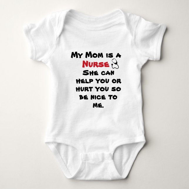White Red My Mum Is A Nurse Funny Baby Bodysuit (Front)