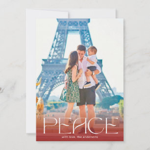 White & Red Overlay Photo Modern PEACE Holiday Card