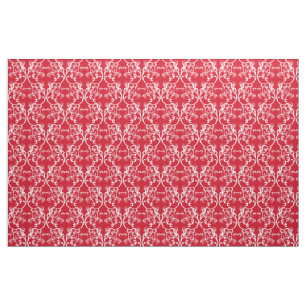 White Red Parisian Damask Pattern Fabric