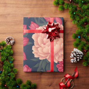 White Red Peony Pastel Colorful Pattern Wrapping Paper