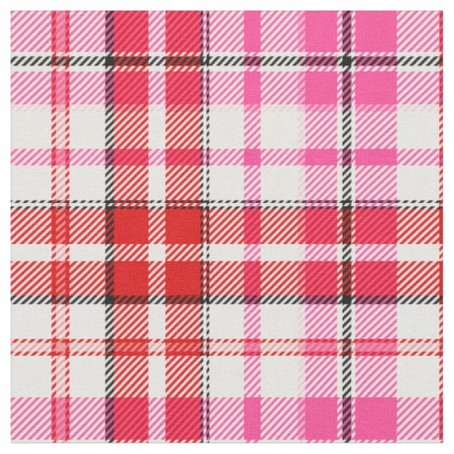 White Red Pink Plaid Tartan Design  Fabric (Close Up)