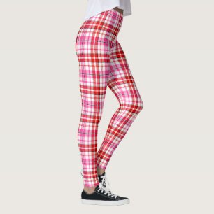White Red Pink Plaid Tartan Design  Leggings