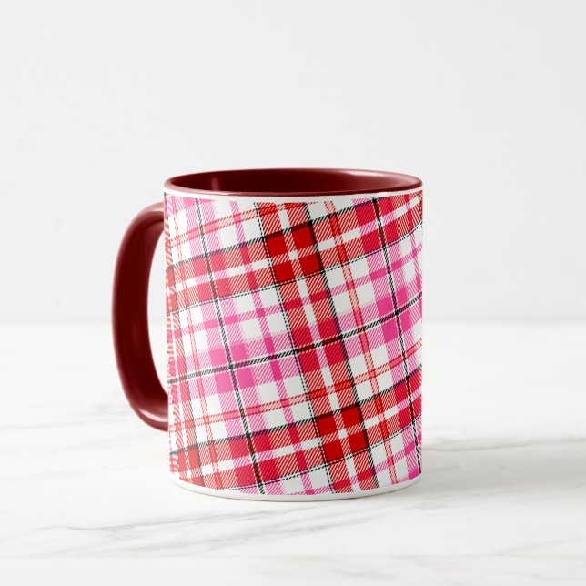 White Red Pink Plaid Tartan Design  Mug (Front Left)
