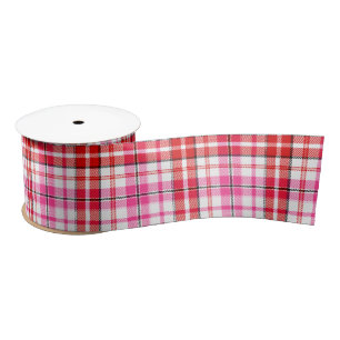 White Red Pink Plaid Tartan Design  Satin Ribbon