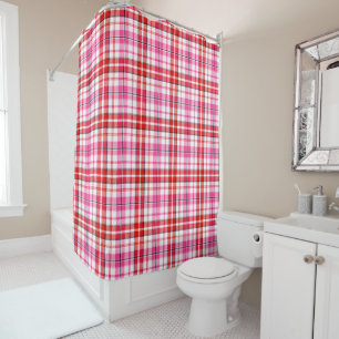 White Red Pink Plaid Tartan Design Shower Curtain