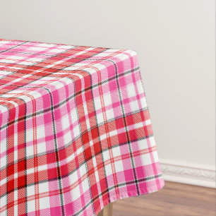 White Red Pink Plaid Tartan Design  Tablecloth