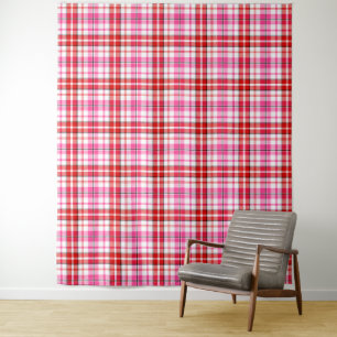 White Red Pink Plaid Tartan Design  Tapestry