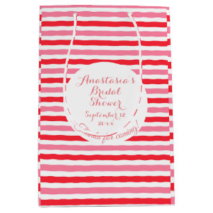 White Red Pink Stripes Bridal Shower Medium Gift Bag