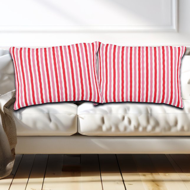 White Red Pink Summer Stripes Decorative Cushion (Creator Uploaded)