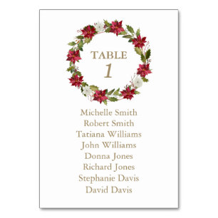 White Red Poinsettia Baptism Seating Chart  Table Number