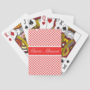 white Red Polka dots Name monogram Personalised Playing Cards