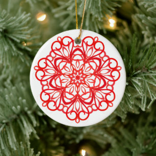 White & Red Pretty Decorative Mandala Cute Xmas Ceramic Tree Decoration