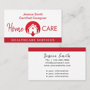 White & Red Professional Home Help Caregiver  Business Card