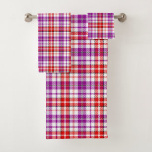White Red Purple Plaid Tartan Design  Bath Towel Set
