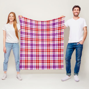 White Red Purple Plaid Tartan Design  Fleece Blanket