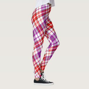 White Red Purple Plaid Tartan Design  Leggings