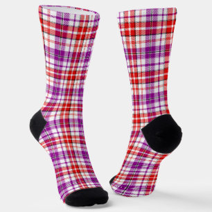 White Red Purple Plaid Tartan Design Socks