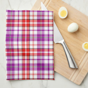White Red Purple Plaid Tartan Design  Tea Towel